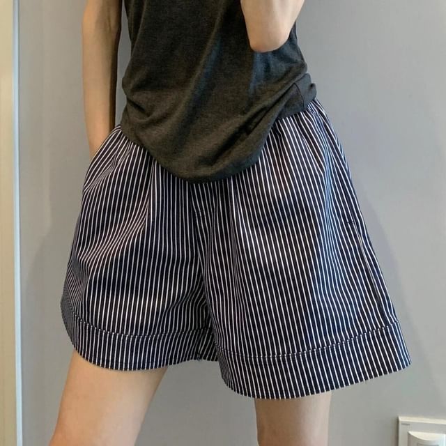GOUB-Mid Rise Striped Pajama Shorts
