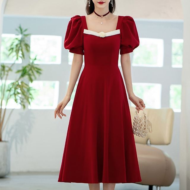 strapless open back dress Denali Formal Puff Sleeve Long Dress main image 1