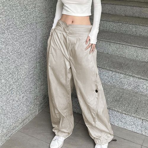 Sosana - High Waist Plain Drawstring Cargo Baggy Pants