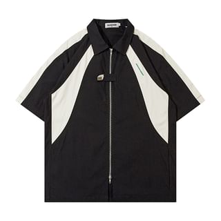 monkeira Short-Sleeve Two Tone Zipped Shirt
