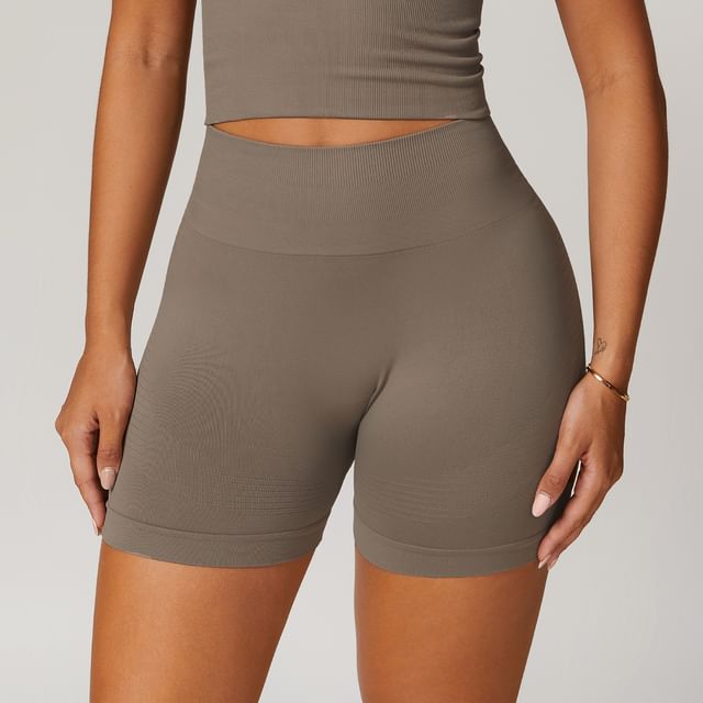 Skinniano-High Waist Plain Yoga Shorts