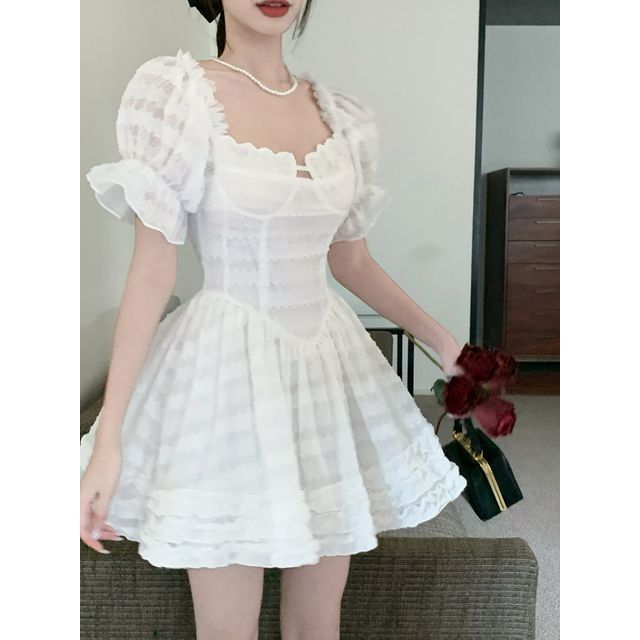 CosmoCorner - Puff-Sleeve Mini Corset Dress | YesStyle CosmoCorner - Puff-Sleeve Mini Corset Dress | YesStyle