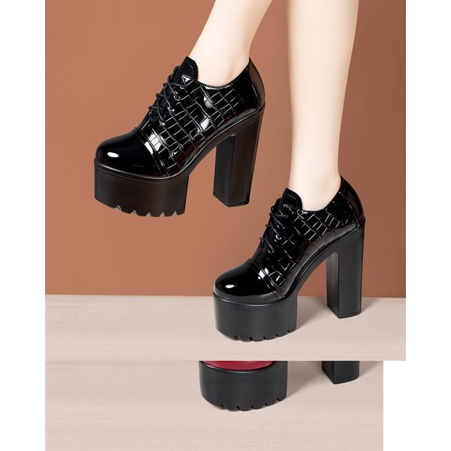 Freesia-Croc Grain Platform Chunky Heel Lace-Up Shoes