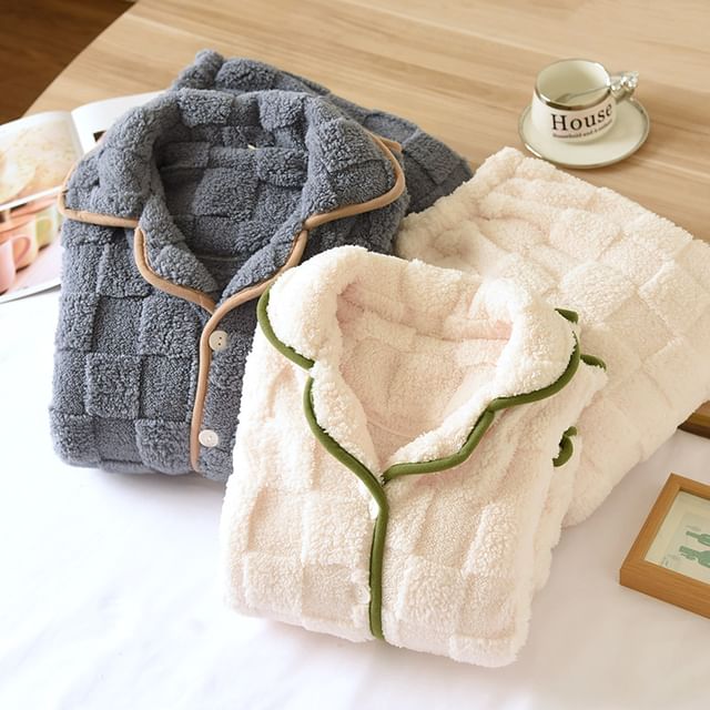 Dogini-Couple Matching Checker Fleece Pajama Set