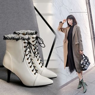 Kireina Pointed High Heel Lace-Up Short Boots