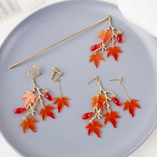 earring isle stick leaf drop clip hair asymmetrical