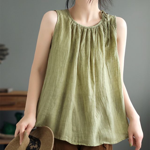 Everose-Round Neck Plain Flowy Tank Top