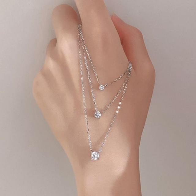 Parskletie-925 Sterling Silver Rhinestone Necklace