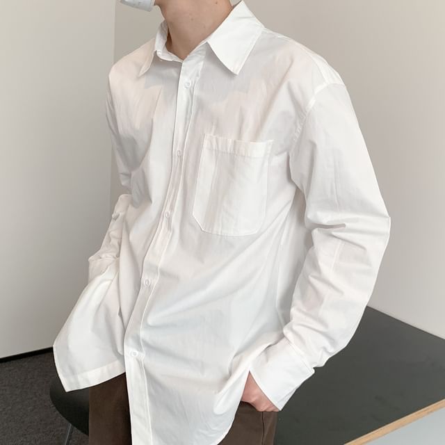 DAZO Studios-Long Sleeve Collared Plain Shirt
