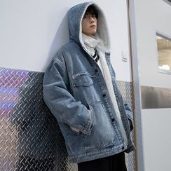 emeisa - Fleece-Lined Denim Hooded Buttoned Jacket emeisa - Fleece-Lined Denim Hooded Buttoned Jacket