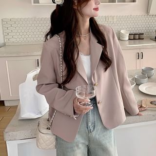 Tzarkozy-Button-Up Plain Crop Blazer