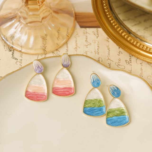Forainer-Color Block Glaze Alloy Drop Earring