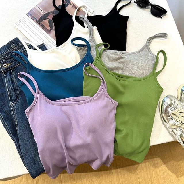 DIYI-Scoop Neck Plain Camisole Top