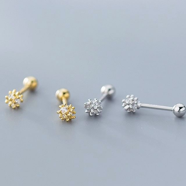 A-ROCH-S925 Sterling Silver Rhinestone Barbell Earring