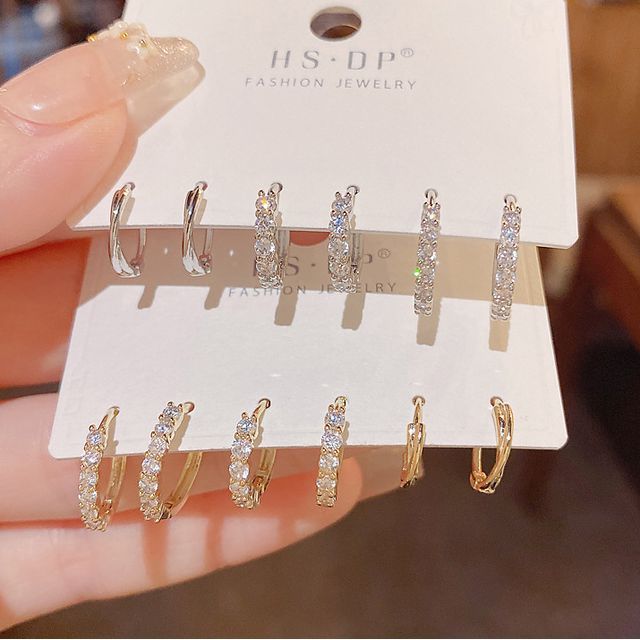Chimerro-3 Pair Set Rhinestone Alloy Hoop Earring various designs
