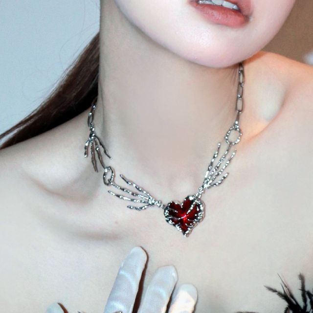 Seirios Heart Pendant Skeleton Hand Alloy Choker YesStyle