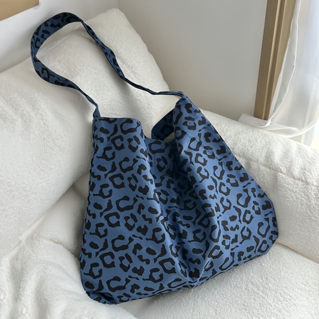 Basaran-Leopard Print Canvas Tote Bag