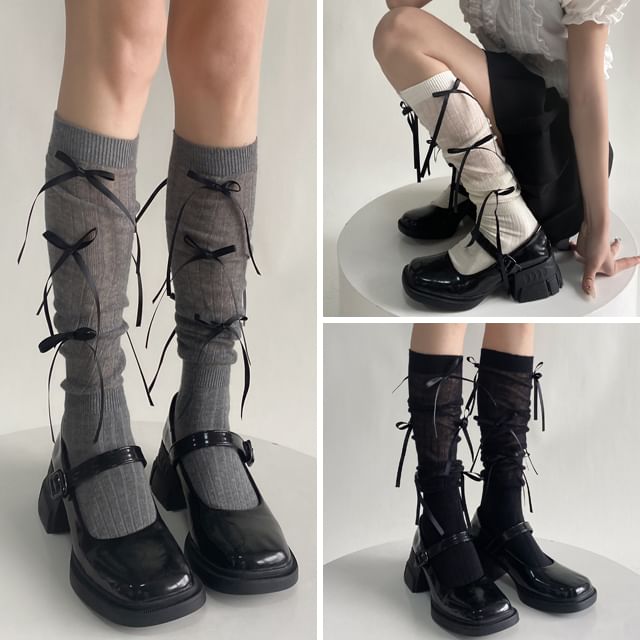 Bolgivy-Ribbon Ribbed Socks
