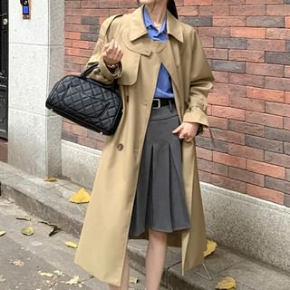 Rosewind-Collar Plain Midi Double-Breasted Trench Coat