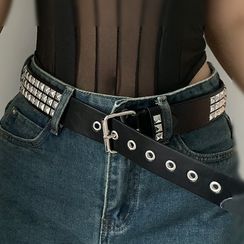 Shavita - Underbust Lace- Up Corset Belt / Plain Long-Sleeve Mini A-Line  Dress