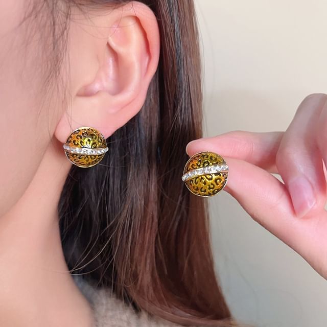 Kiren-Leopard Print Rhinestone Alloy Stud Earring