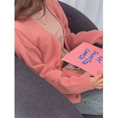 maybe-baby - V-Neck Loose-Fit Woolen Cardigan maybe-baby - V-Neck Loose-Fit Woolen Cardigan