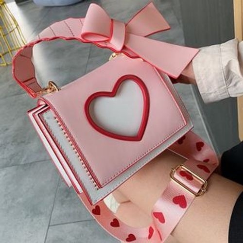 Cute Small Heart Shaped Purse with Hand Strap PU Leather Clutch