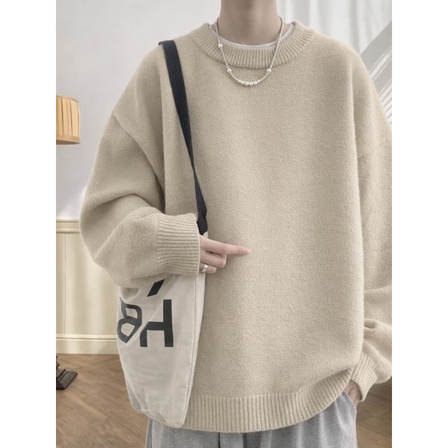 jaywoon-Einfarbiger Pullover mit Rundhalsausschnitt