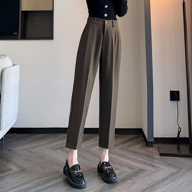 Jaqmine-High Rise Plain Cropped Tapered Pants