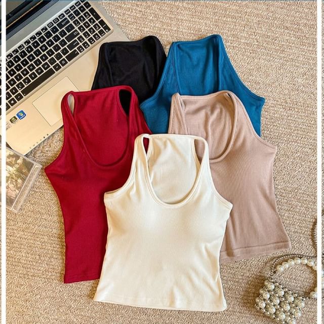 Wildery-Halter Neck Scoop Neck Plain Top