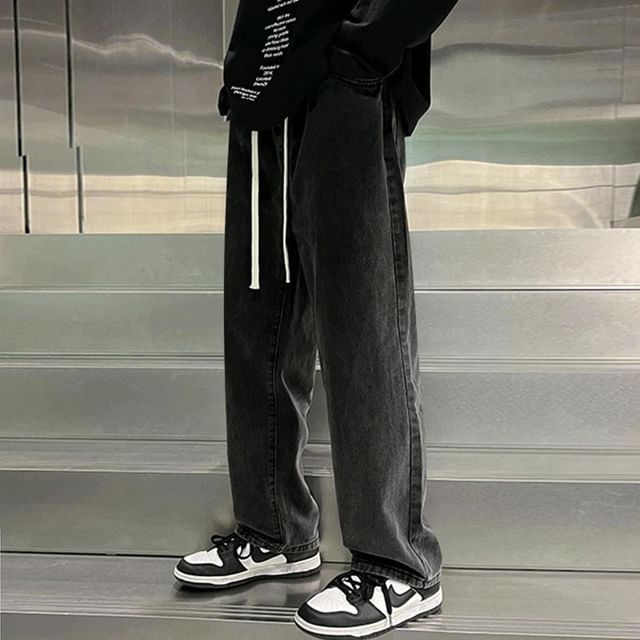 GRAYCIOUS-Drawstring Waist Straight Leg Jeans