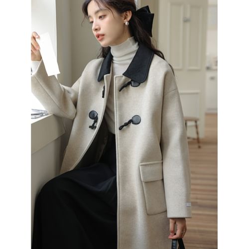 Akino - Collar Two Tone Midi Toggle Coat | YesStyle