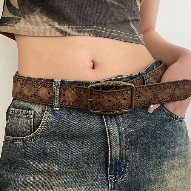 CIMAO - Faux Leather Belt / Layered Waist Chain / Set