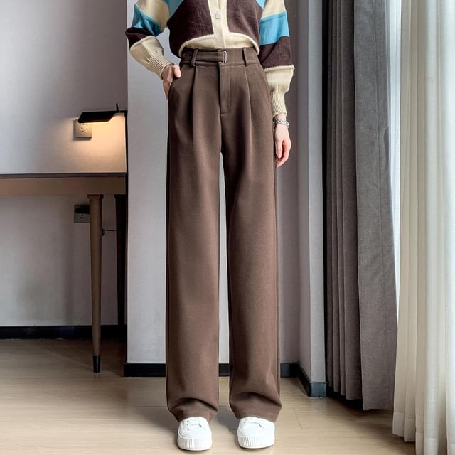 Jaqmine-High Rise Plain Pleated Wide Leg Pants
