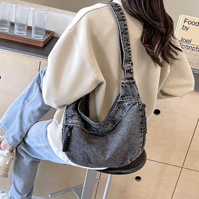 Hikuozy-Washed Denim Crossbody Bag