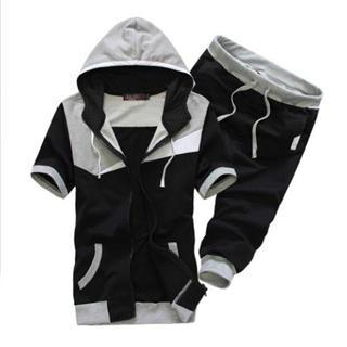 Bay Go Mall Set: Short-Sleeve Color Block Hooded Jacket + Crop ...
