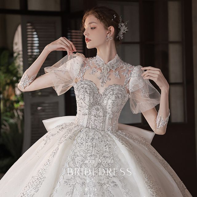knee length dresses for ladies Luxury Rhinestone Tassel V-Cut Neck Mermaid Wedding Dress main image 0