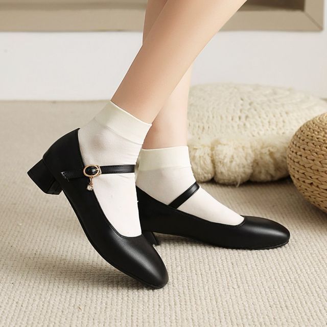 Megan-Plain Block Heel Mary Jane Pumps
