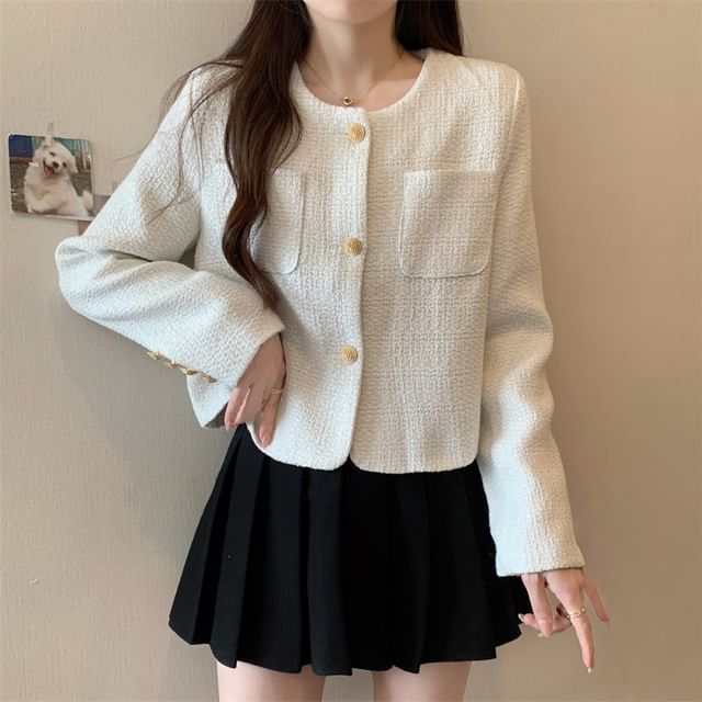 Cossita-Button-Up Tweed Jacket