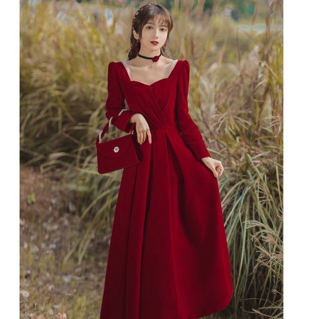 navy blue dress for baby girl Ever-Pretty Plus Size V-Neck Chiffon Empire Waist Formal Evening Gown with Long Sleeves main image 1