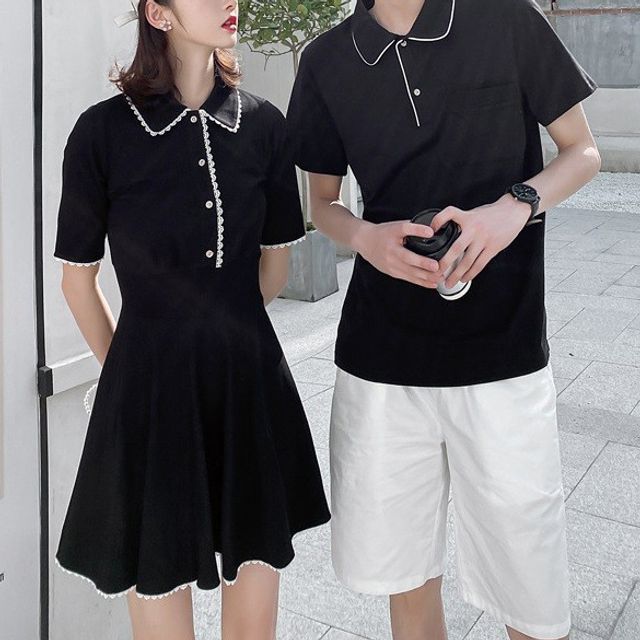 Azure - Couple Matching Short-Sleeve Polo Shirt / Mini A-Line Dress / Shorts