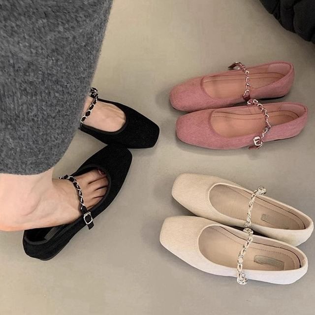 Karlao-Square Toe Chained Mary Jane Shoes