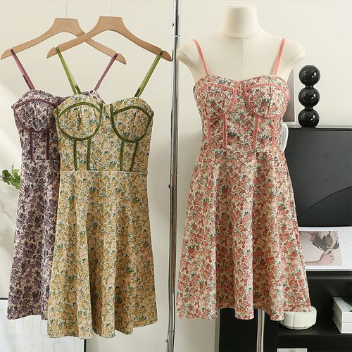 Floral-Print Sleeveless Mini Bustier Dress