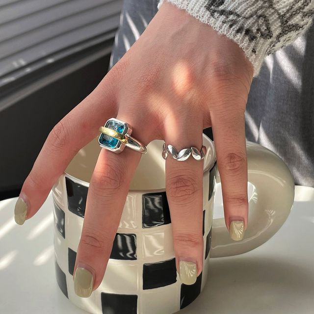 Sharkkira-Sterling Silver Gemstone Open Ring Alloy Ring