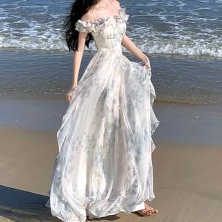 Yuxi Off Shoulder Floral A-Line Evening Gown Sale