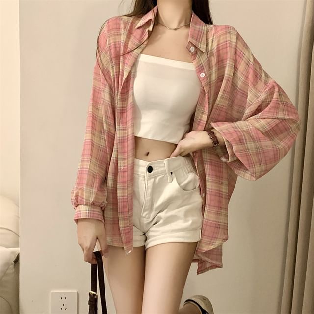 Coline-Plaid Button-Up Shirt