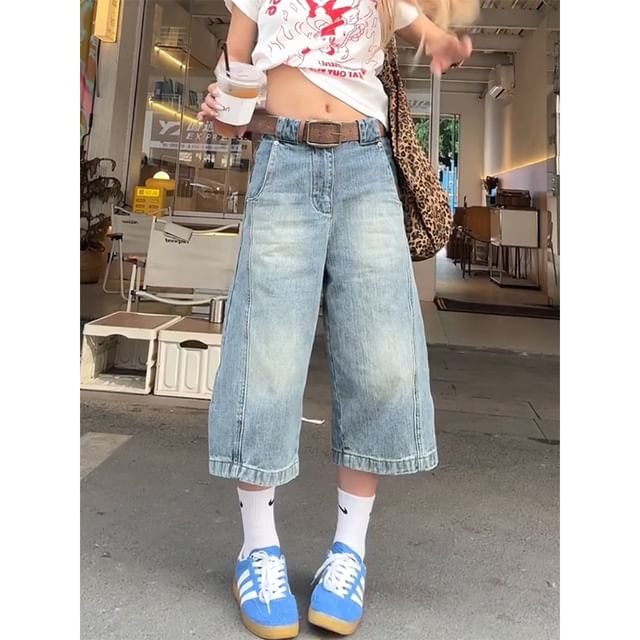 Litoya-Mid Waist Washed Wide Leg Jorts