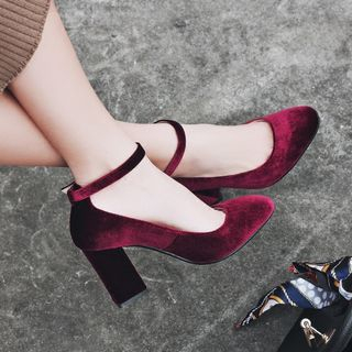 velvet block heel shoes