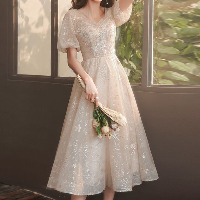 sachin and babi light blue dress Wospe - Sheer Panel A-Line Cocktail Dress