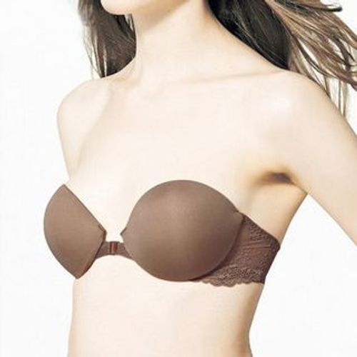 Lace Panel Front Closure Strapless Bra